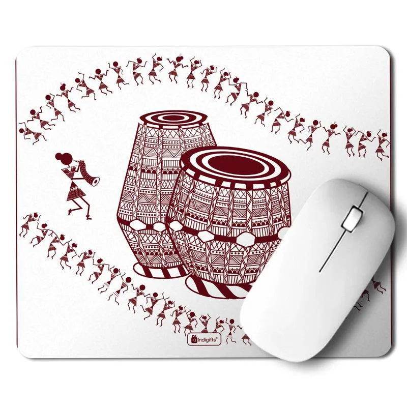 Warli Tabla Mouse Pad - White media 1