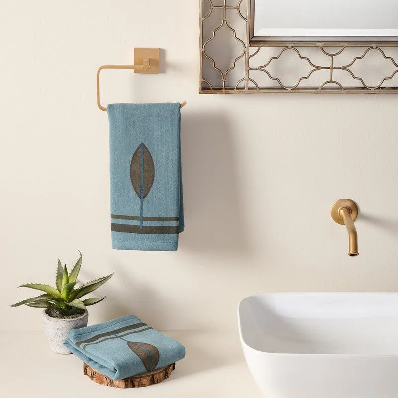 Rustic Petal Cotton Hand Towel (Blue) - Set Of Two media 1