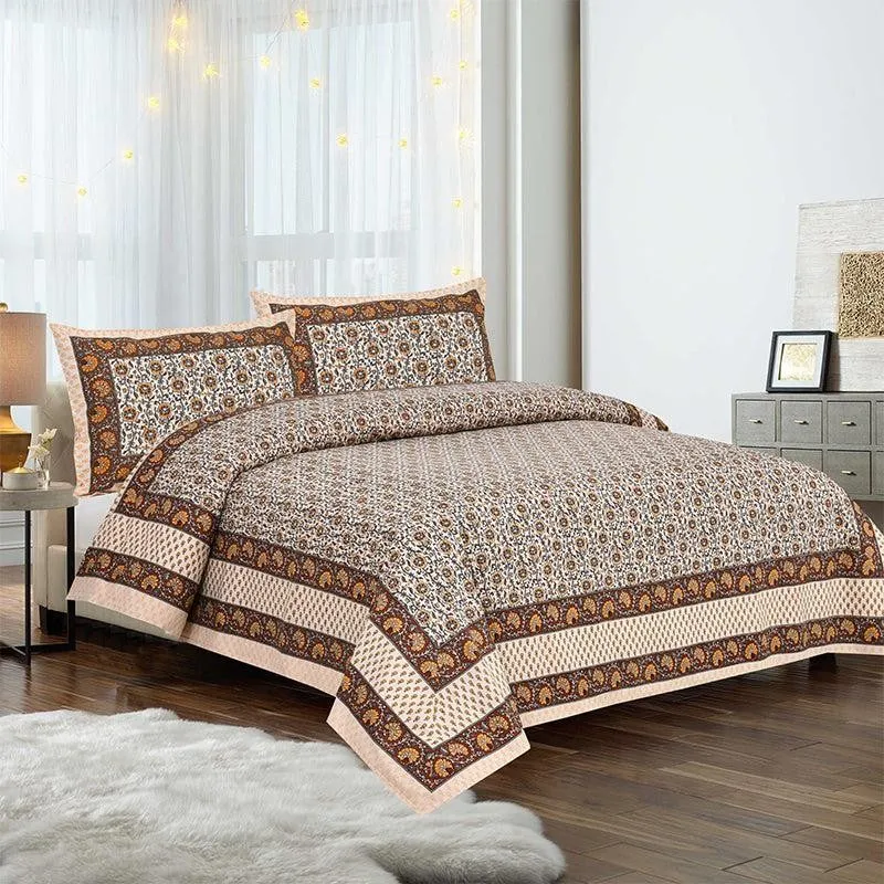 Mridula Printed Cotton Bedsheet (Beige) - 160 TC media 1