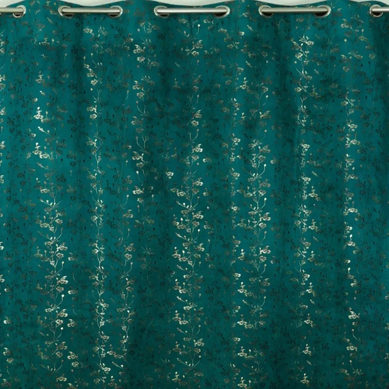 Glow Touch Printed Velvet Curtain - Teal,Gold media 5