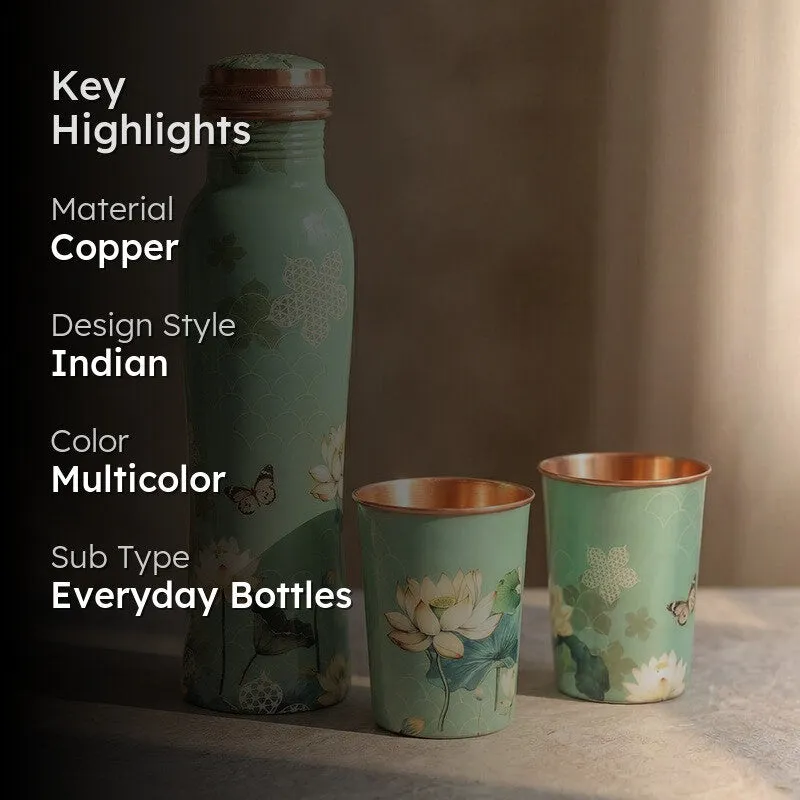 Sage Serenity Copper Bottle with Glasses - Three Piece Set media 2