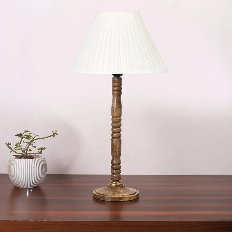 Antique Grace Table Lamp With Carved Wooden Base - White,Brown media 3
