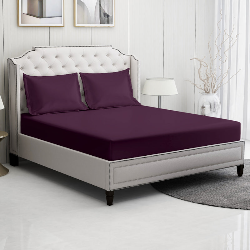 Moonweave Solid Cotton Bedsheet (Eggplant Purple) - 400 TC media 3