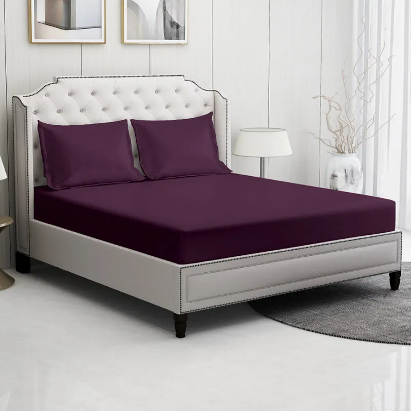Moonweave Solid Cotton Bedsheet (Eggplant Purple) - 400 TC media 3