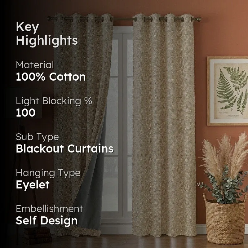 Form Ease Cotton Blackout Curtains (Beige) - Set Of Two media 2