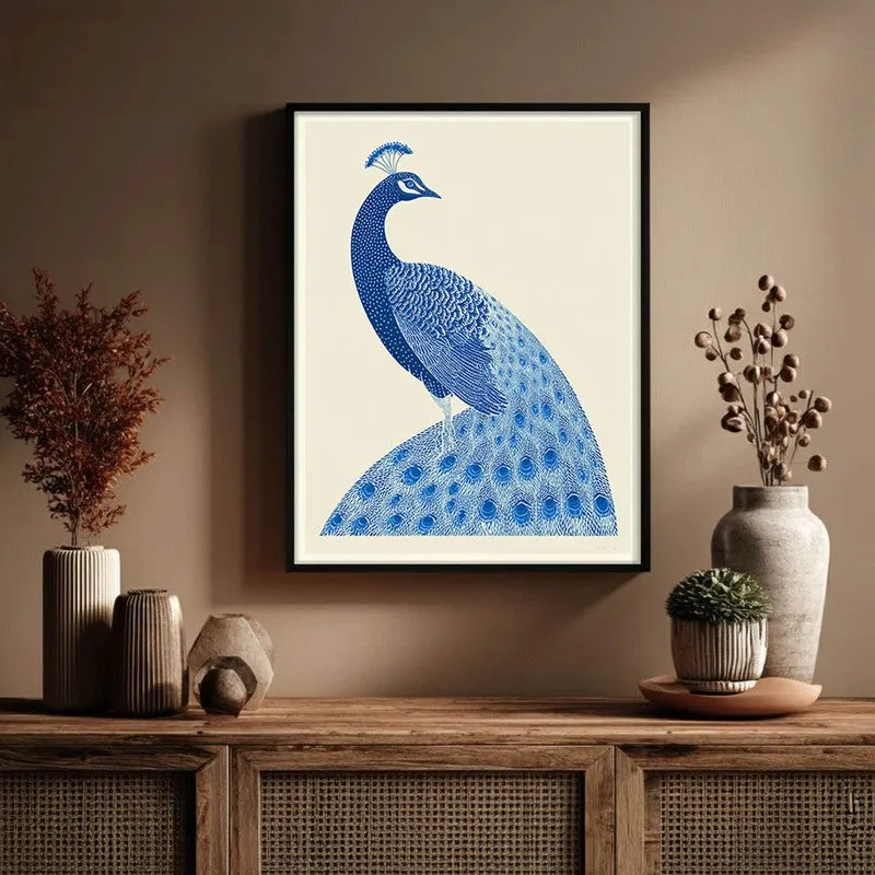 Royal Blue Peacock Canvas Wall Painting With Black Frame media 6