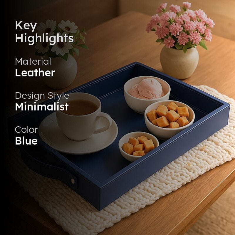 Estora Faux Leather Serving Tray - Blue media 2