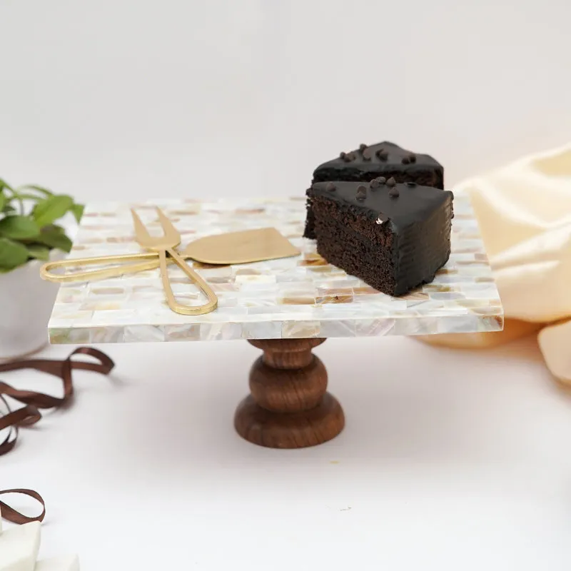Letvo Marble Cake Stand With Wooden Base media 1