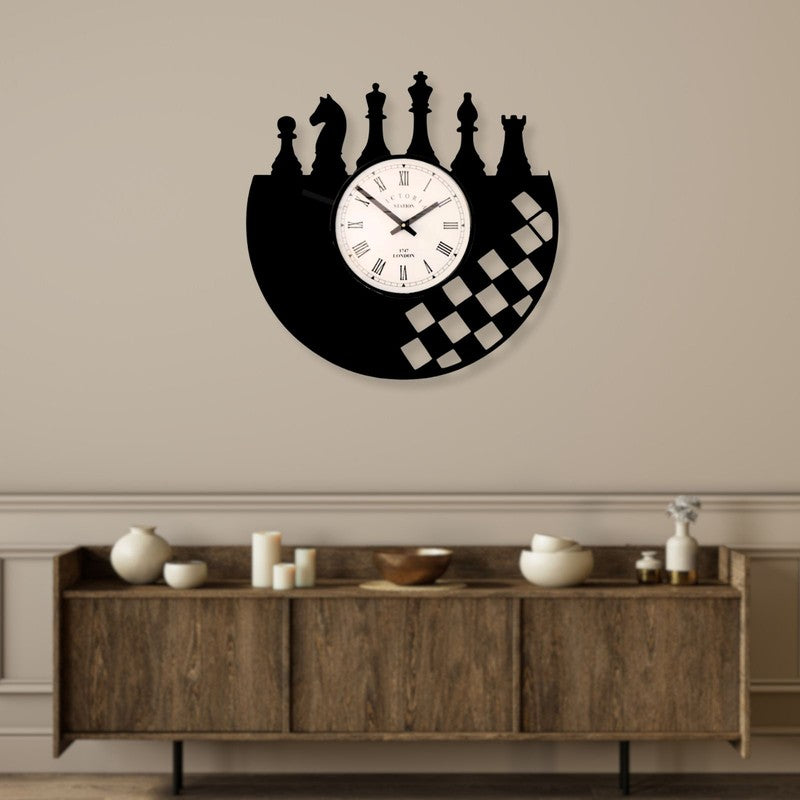 Chessline Steel Analog Wall Clock - Black media 3