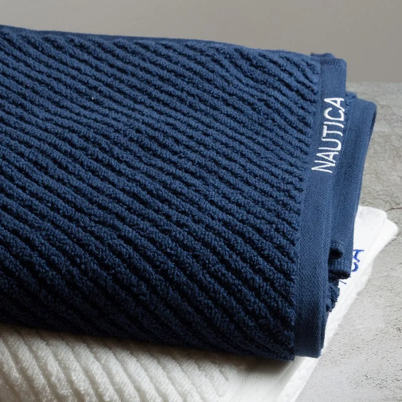Nautica Riviera Soft Cotton Bath Towel (Blue & White) - Set Of Two media 4
