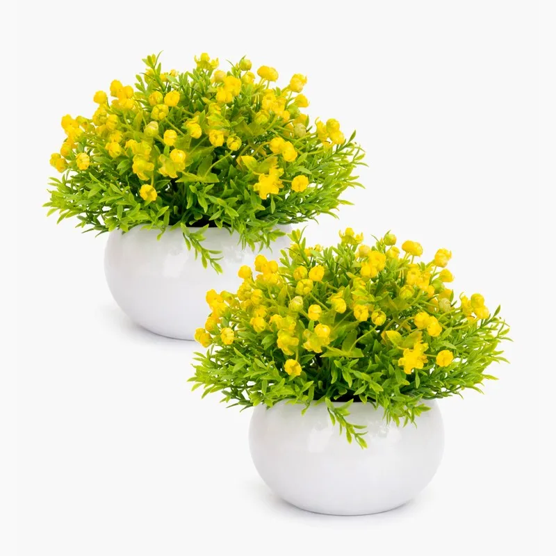 Petalvine Artificial Rose Flower Plant With Pot (Yellow,14CM) - Set Of Two media 3