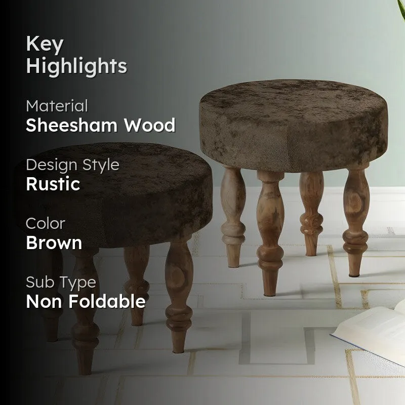 Rirox Sheesham Wooden Stools (Brown) - Set Of Two media 2