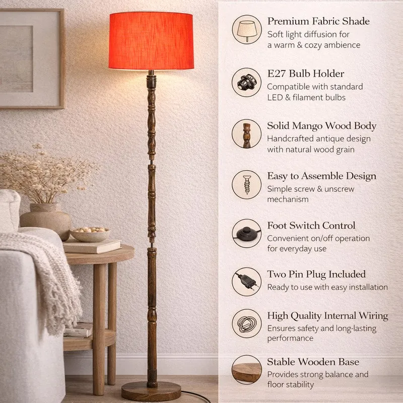 Heritage Turned Wooden Floor Lamp - Red & Brown media 5