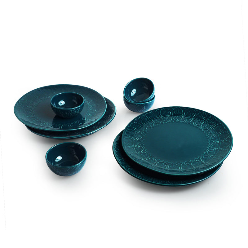 Forest Fern Hand-Etched Microwave Safe Ceramic Dinner Set (120 mL Each) - 8 Piece Set media 3