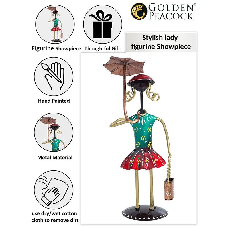 Lady With Umbrella Iron Showpiece - Green,Red media 5