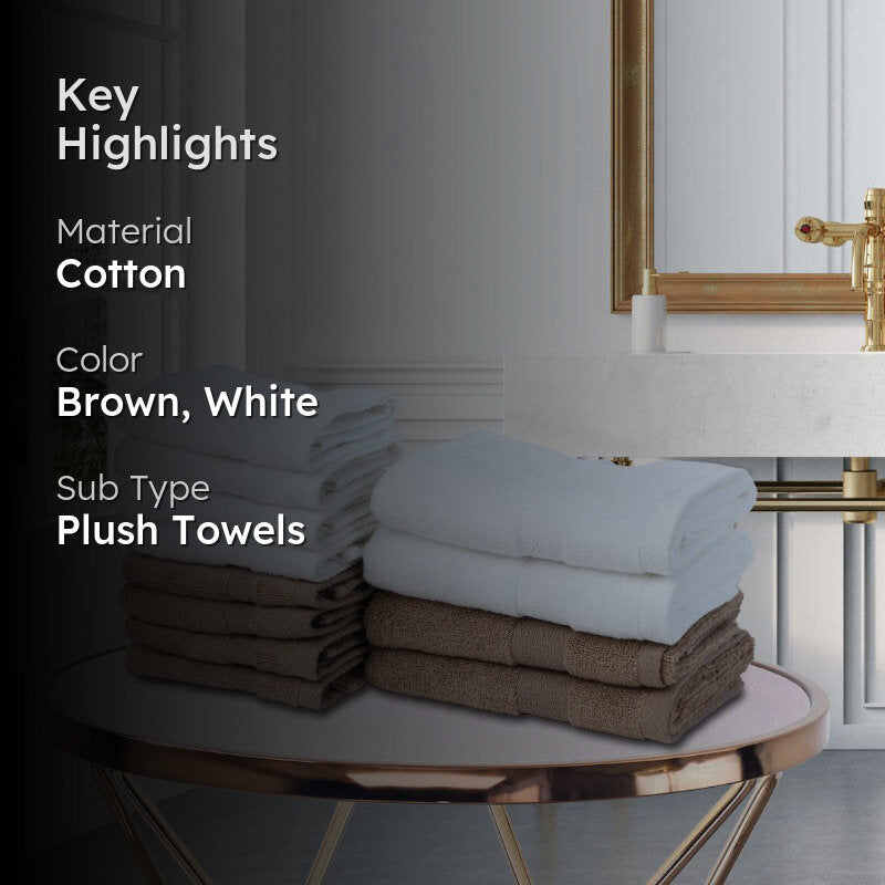 Miorah Hand & Face Towel Combo (White & Beige) - Set Of Twelve media 2