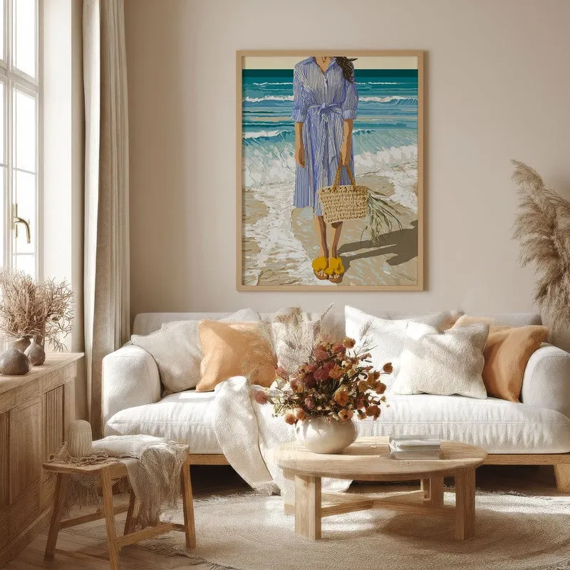 Blue Horizon Canvas Wall Painting - Brown Frame media 4