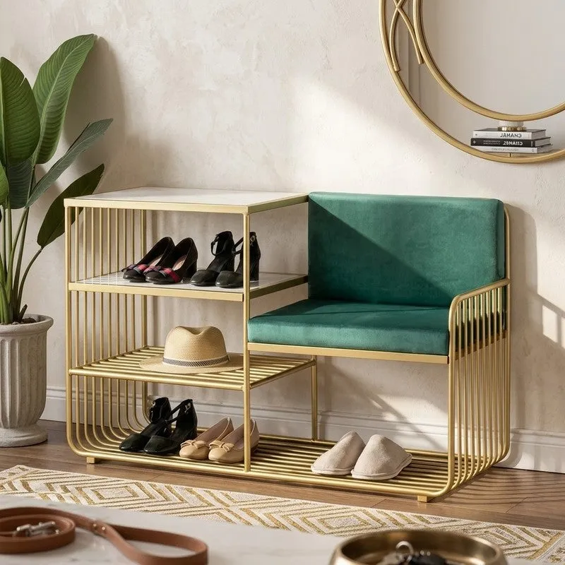 Sleek Metal Shoe Rack - Gold,Green media 1
