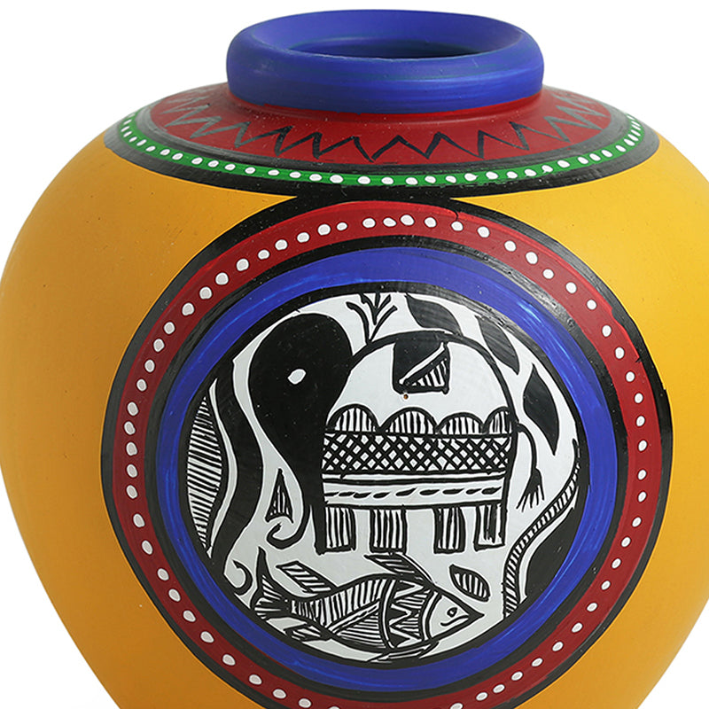 Kapia Warli Handpainted Round Terracotta Vase media 3