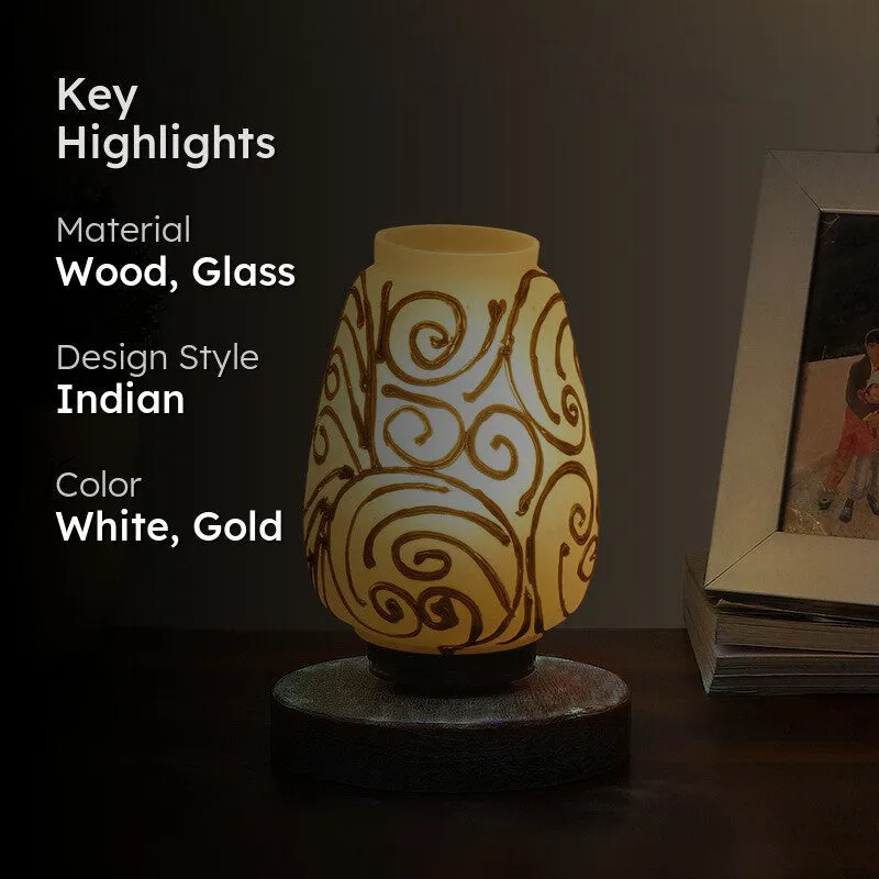 Lumavia Glass Table Lamp With Wooden Base - White & Gold media 2