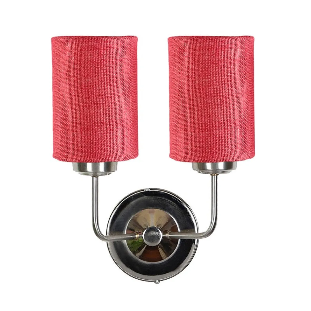Front view of red jute double-shade wall lamp
