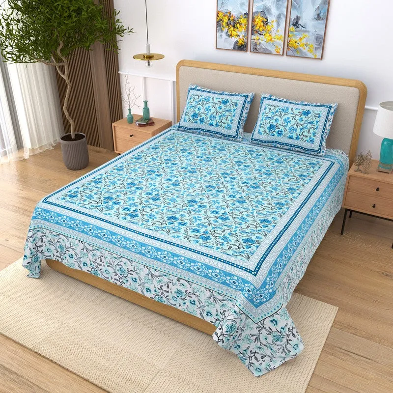 Linexa Floral Cotton Bedsheet (Blue) - 240 TC media 3