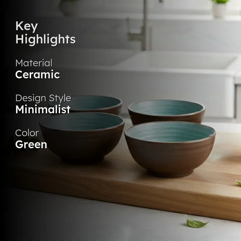 Bowluxe Ceramic Snack Bowls (Green, 180 mL Each) - Set Of Four media 2