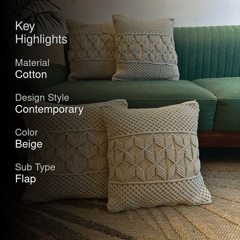 Studio String Macrame Knotwork Cotton Cushion Cover - Set Of Four media 2