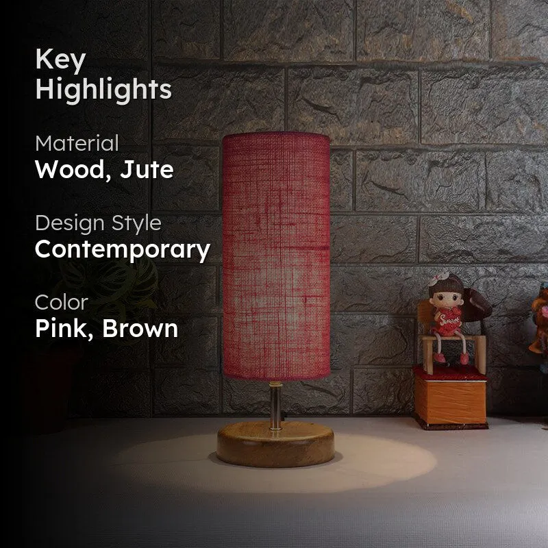Hisha Wooden Table Lamp With Jute Shade - Pink,Brown media 2
