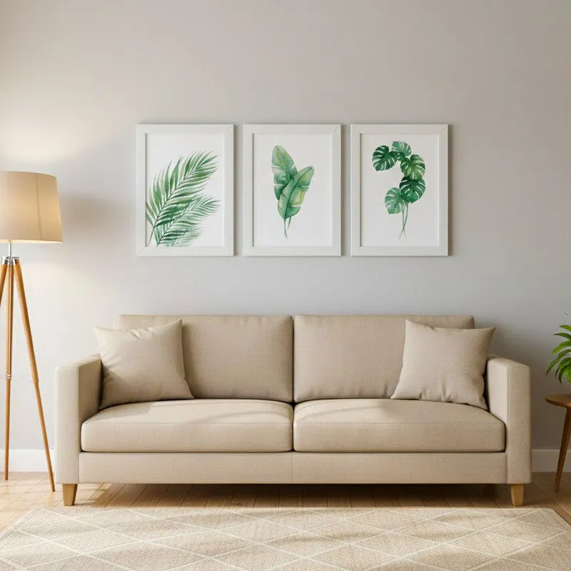 Minimalist Green Botanical Wall Painting With White Frame - Set Of Three media 1