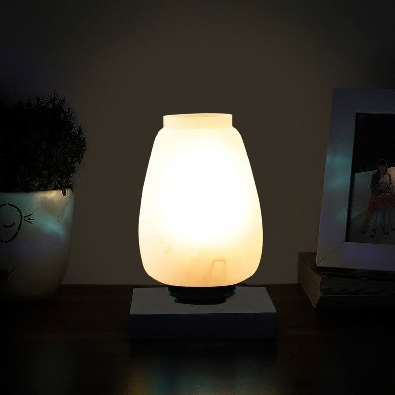 Glazone Glass Table Lamp With Wooden Base - White