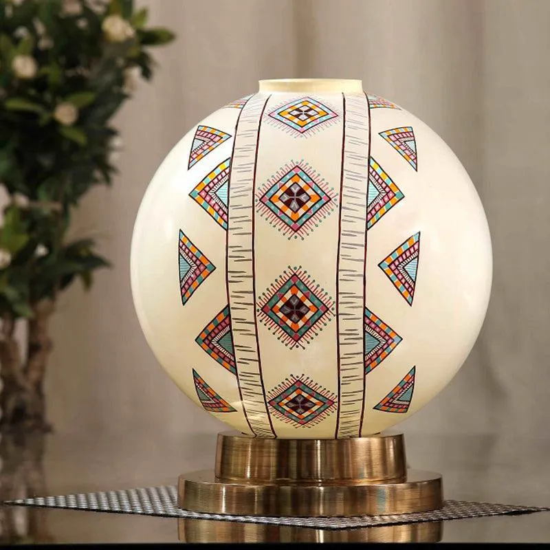 Boho Blaze Hand Painted Brass & Glass Moon Table Lamp - Multicolor media 3