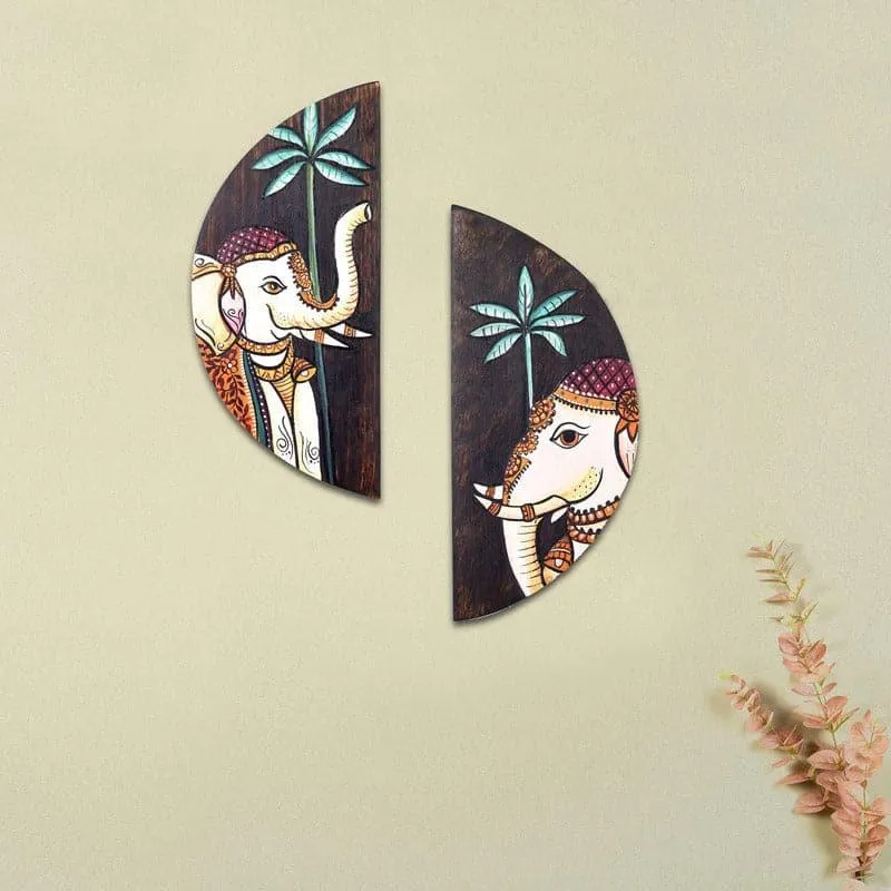 Pichhwai Elephant Wooden Wall Accent - Set Of Two media 1