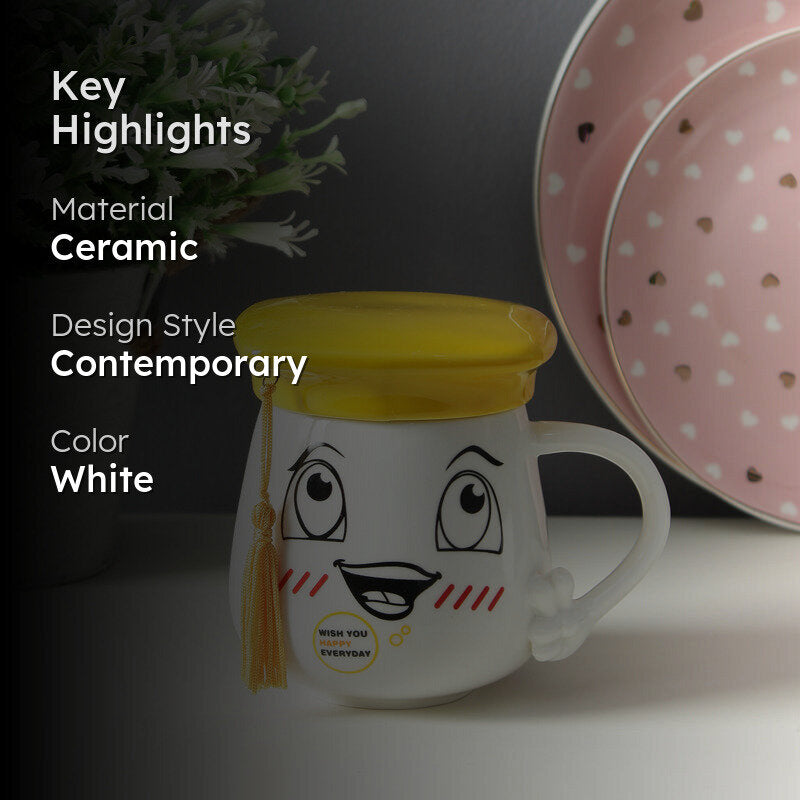 Graduation Cap Happy Mug With Lid (400 mL) - Yellow media 2