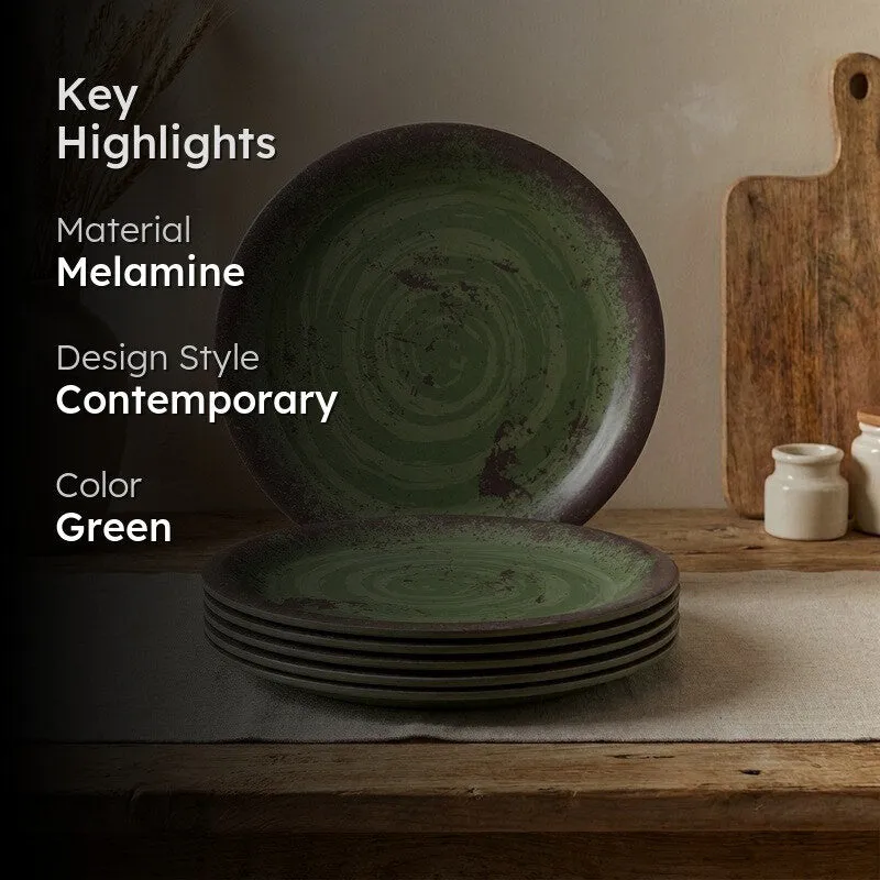 Rustic Q Olive Green Melamine Quarter Plates - Set of Six - 2