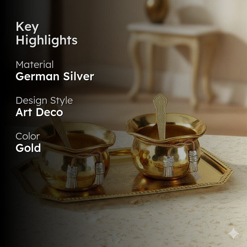 Karuna Gold Bowl With Spoon & Tray (200 ML Each) - Five Piece Set media 2