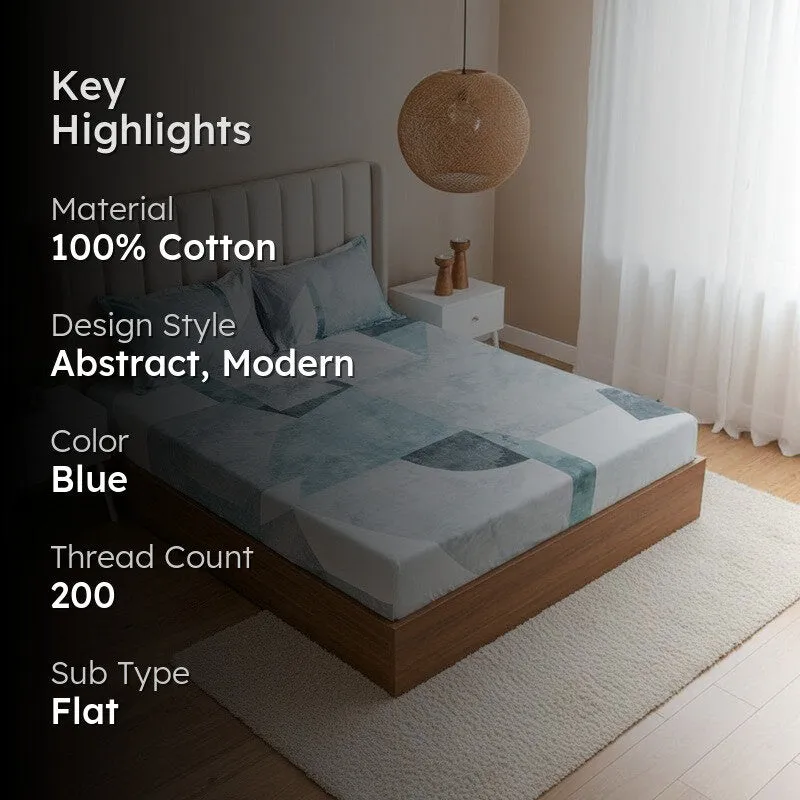 Parigul Abstract Cotton Bedsheet (Blue) - 200 TC media 2