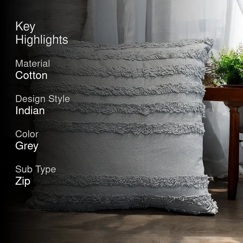 Thea Stripe Tufted Cushion Cover - Light Grey media 2