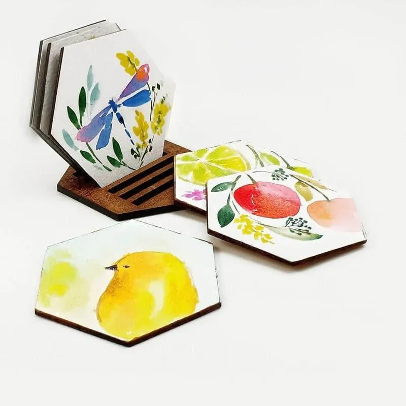 Trysta Nature Handpainted Coaster - Set Of Six media 1