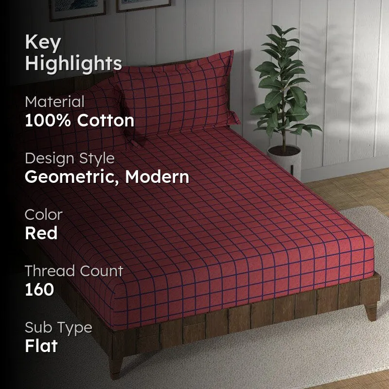 Nautica Mosaic Luxe Geometric Cotton Bedsheet (Terracotta Red) - 160 TC media 2