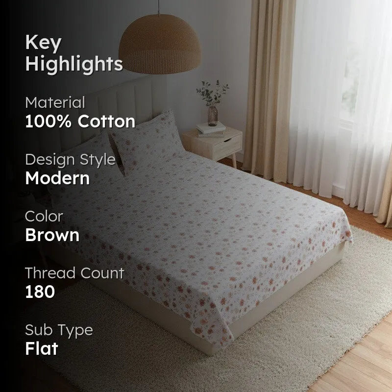 Mudra Floral Cotton Bedsheet (Brown,Grey) - 180 TC media 2