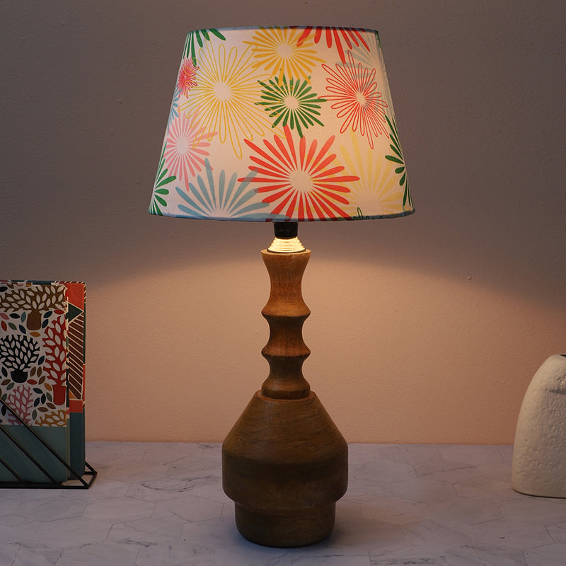 Hikari Glyph Printed Mango Wood Table Lamp - Multicolor