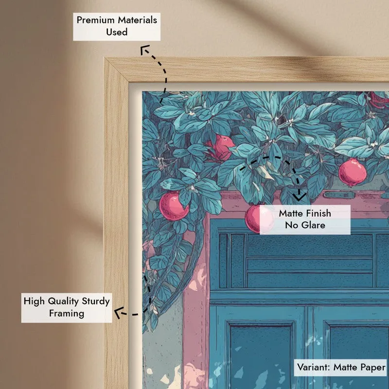 Serenique Floral Entrance Illustration Canvas Wall Painting With Brown Frame media 9