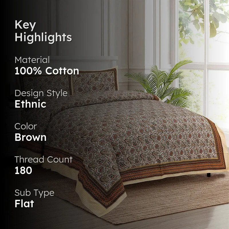 Panja Ethnic Cotton Bedsheet (Brown) - 180 TC media 2