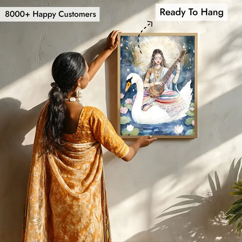 Vidya Swarupini Spiritual Archival Paper Wall Painting - Natural Brown Frame media 7