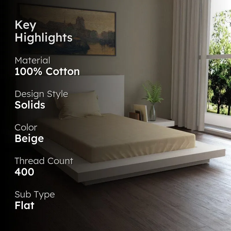 Lush Lavish Solid Cotton Bedsheet (Khaki) - 400 TC media 2
