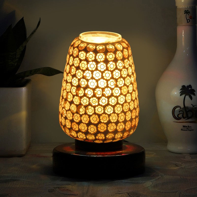 Flamevia Glass Table Lamp With Wooden Base - Multicolor