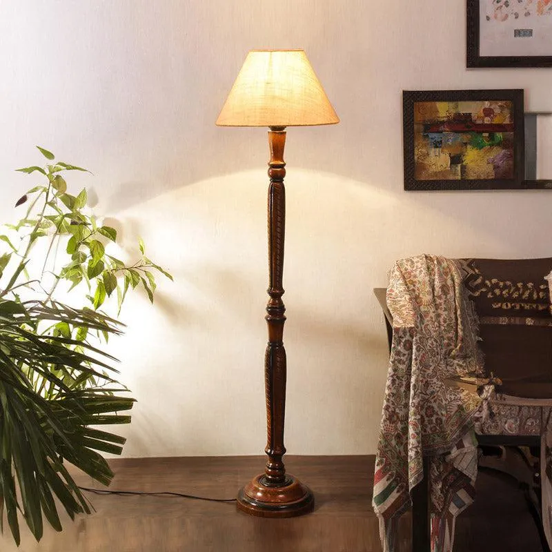 Hima Vintage Wooden Floor Lamp With Jute Shade - White media 1