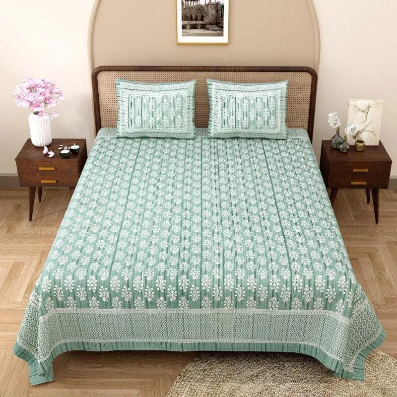 Tulia Cotton Bedsheet (Green) - 144 TC media 1