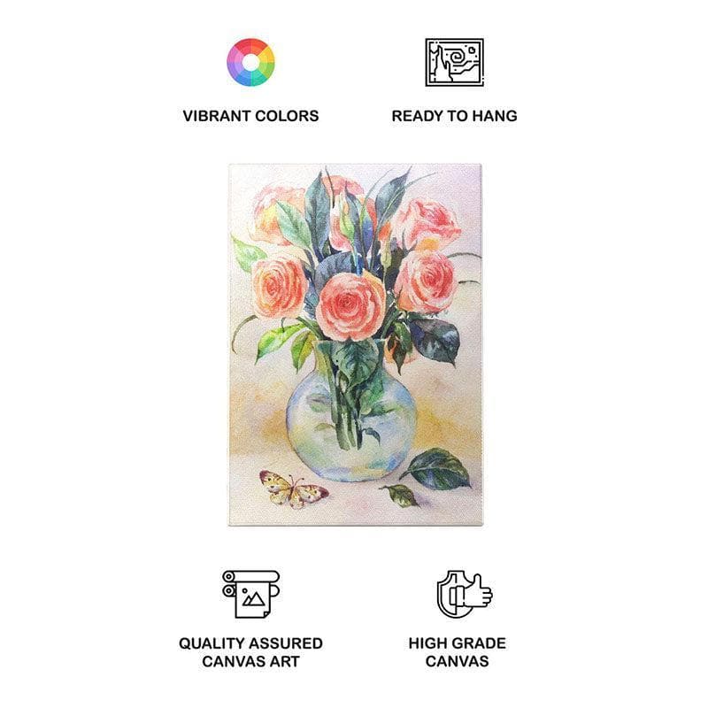 Still Life Roses & Butterflies Canvas Wall Painting - Gallery Wrap media 4